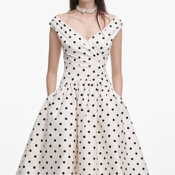 Self-Portrait Cream Polka Dot Cotton Midi Dress - Picture 4 of 13
